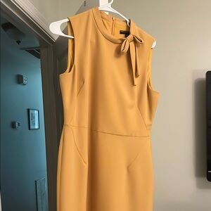 Maggy London Mustard Yellow Sleeveless Midi Dress with Neck Bow